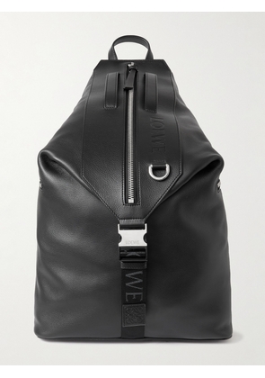 LOEWE - Convertible Logo-Debossed Mesh-Trimmed Leather Backpack - Men - Black