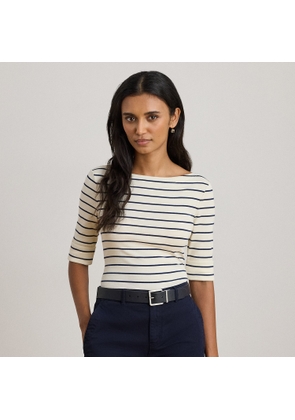 Striped Stretch Cotton Boatneck T-Shirt