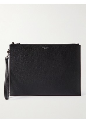 SAINT LAURENT - Pebble-Grain Leather Pouch - Men - Black