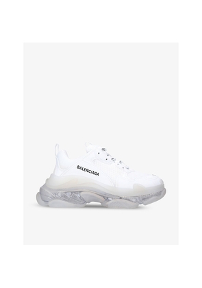 Womens Balenciaga Women's Triple S Clear Sole Faux-Leather and Mesh Trainers