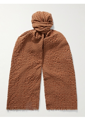 Loro Piana - Frayed Checked Wool-Blend Seersucker Scarf - Men - Orange