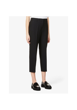 Womens Theory Treeca Cropped Slim-Leg Mid-Rise Stretch-Wool Trousers