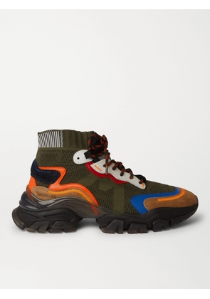 Moncler - Leave No Trace Suede and Leather-Trimmed Mesh High-Top Sneakers - Men - Green - EU 40