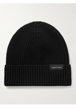 Canada Goose - Logo-Appliquéd Ribbed Wool Beanie - Men - Black