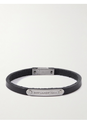 SAINT LAURENT - Leather and Palladium Bracelet - Men - Black - S