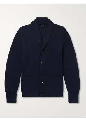 TOM FORD - Shawl-Collar Ribbed Wool Cardigan - Men - Blue - IT 44