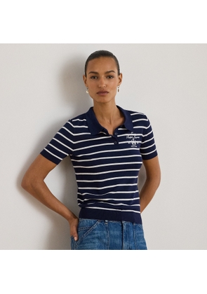 Striped Cotton-Blend Polo Jumper