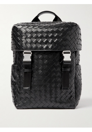 Bottega Veneta - Flap Intrecciato Leather and Mesh Backpack - Men - Black