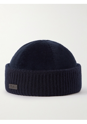 Loro Piana - Logo-Appliquéd Ribbed Stretch-Cotton and Cashmere-Blend Beanie - Men - Blue - S