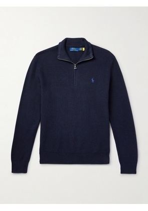 Polo Ralph Lauren - Logo-Embroidered Honeycomb-Knit Cotton Half-Zip Sweater - Men - Blue - XS