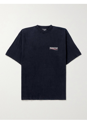Balenciaga - Oversized Logo-Embroidered Cotton-Jersey T-Shirt - Men - Black - XS