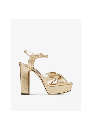 Womens Jimmy Choo Heloise 120 Bow-Embellished Leather Platform-Heeled Sandals
