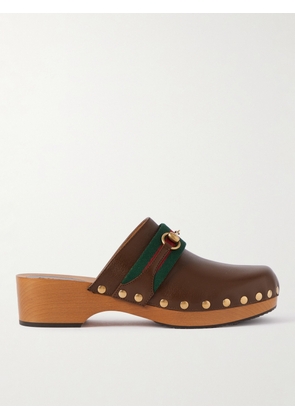 Gucci - Horsebit Webbing-Trimmed Leather Clogs - Men - Brown - UK 6