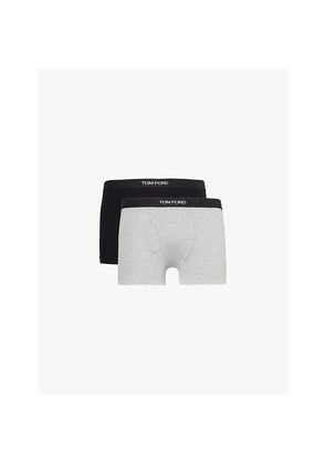 Mens Tom Ford Branded-Waistband Pack Of Two Stretch-Cotton Trunks