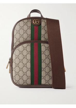 Gucci - Ophidia Leather-Trimmed Striped Monogrammed Coated-Canvas Backpack - Men - Neutrals