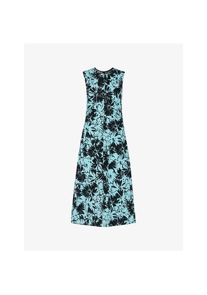 Womens Whistles Pansy Graphic-Print Slim-Fit Stretch-Cotton Midi Dress