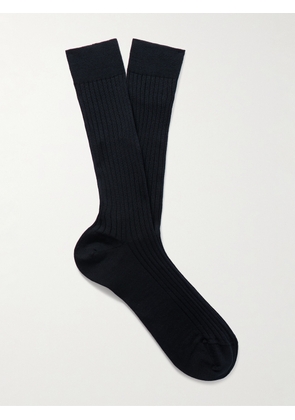 Mr P. - Ribbed Merino Wool-Blend Socks - Men - Blue