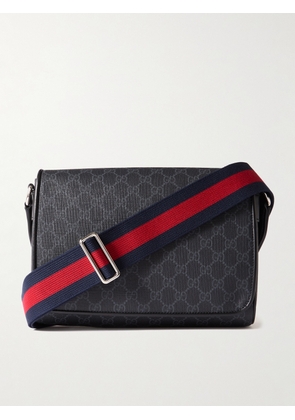 Gucci - Monogrammed Coated-Canvas and Leather Messenger Bag - Men - Black