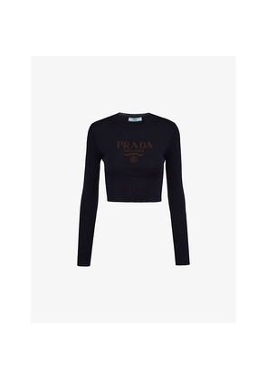 Womens Prada Logo-Intarsia Cropped Silk Jumper