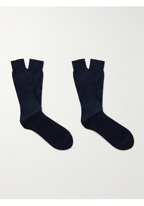 Mr P. - Two-Pack Ribbed Organic Cotton Socks - Men - Blue