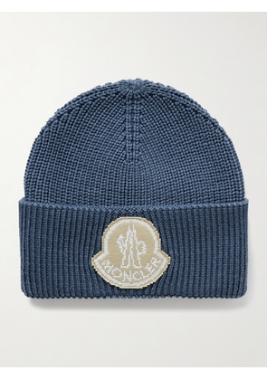 Moncler - Logo-Appliquéd Ribbed Virgin Wool Beanie - Men - Blue
