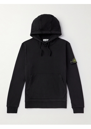 Stone Island - Logo-Appliquéd Garment-Dyed Cotton-Jersey Hoodie - Men - Black - S