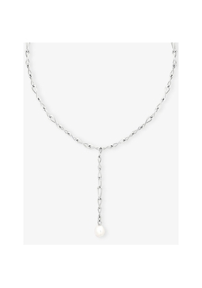 Womens Astrid & Miyu Infinite Rhodium-Plated Sterling-Silver and Freshwater-Pearl Lariat Necklace