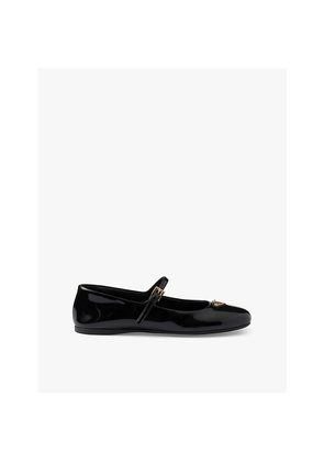 Womens Prada Brand-Plaque Patent-Leather Mary Jane Flats
