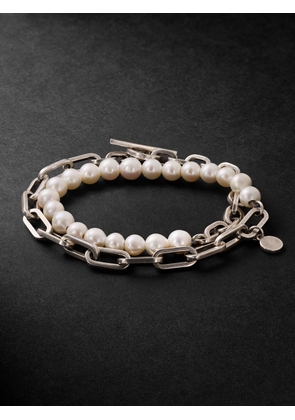 MAOR - Trio Elm Burnished Sterling Silver and Pearl Wrap Bracelet - Men - Silver
