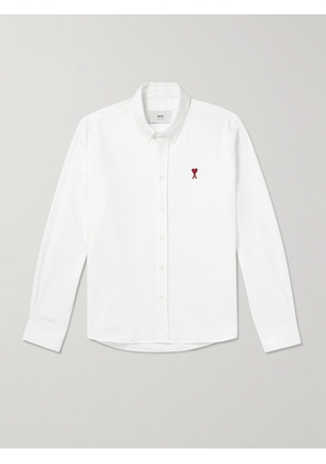 AMI PARIS - Button-Down Collar Logo-Embroidered Cotton Oxford Shirt - Men - White - XS