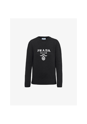 Womens Prada Logo-Intarsia Cashmere and Wool-Blend Sweater