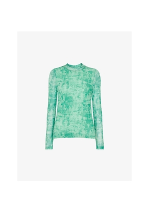 Womens Whistles Brushwork-Print Long-Sleeve Stretch-Mesh Top