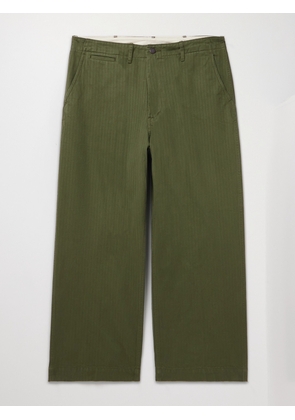 Beams Plus - Wide-Leg Herringbone Cotton-Twill Trousers - Men - Green - S