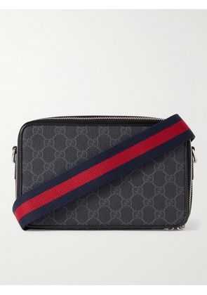 Gucci - Leather-Trimmed Monogrammed Coated-Canvas Messenger Bag - Men - Blue