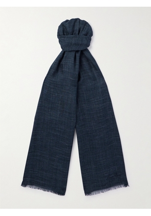 Loro Piana - Mitoku Logo-Embroidered Slub Silk and Linen-Blend Scarf - Men - Blue