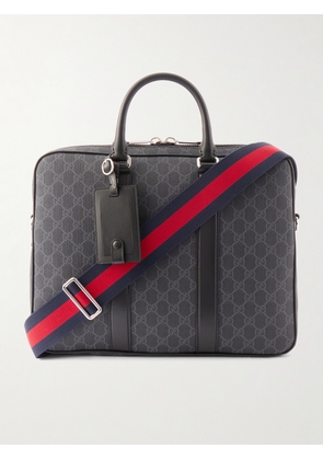 Gucci - Leather-Trimmed Monogrammed Supreme Coated-Canvas Briefcase - Men - Blue