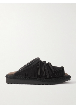KAPITAL - Pueblo Rain Leather-Trimmed Fringed Suede Sandals - Men - Black - 2