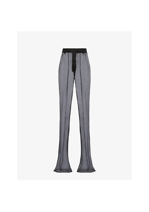 Womens Prada Organza Semi-Sheer Flared-Leg High-Rise Silk Trousers