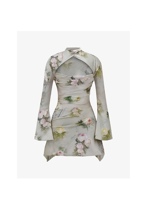 Womens House of CB Toira Floral-Print Draped-Corset Woven Mini Dress