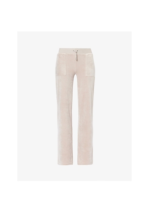 Womens Juicy Couture Del Ray Straight-Leg Mid-Rise Velour Trousers