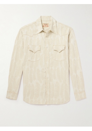 KAPITAL - Magpie Distressed Denim-Jacquard Western Shirt - Men - Neutrals - 2
