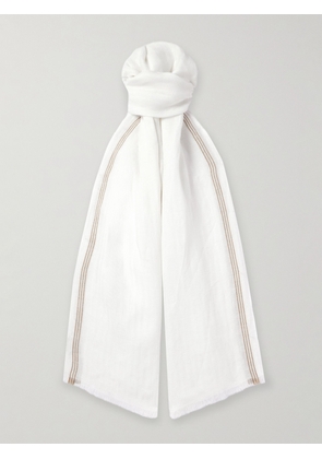 Loro Piana - Zamami Embroidered Herringbone Linen Scarf - Men - White