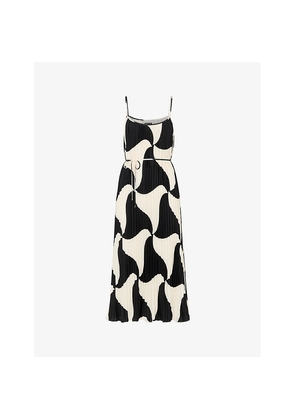 Womens Whistles Triangle Swirl-Print Pleated Woven Midi Dress