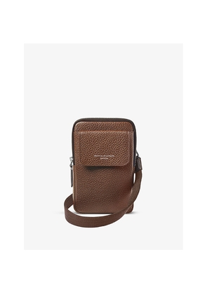 Mens Aspinal Of London Reporter Logo-Embossed Front-Pocket Leather Phone Case
