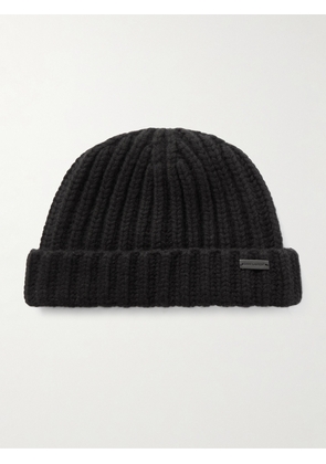 SAINT LAURENT - Logo-Appliquéd Ribbed Cashmere Beanie - Men - Black - M