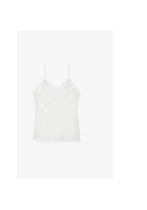 Womens The Kooples Lace-Embroidered Relaxed-Fit Silk Top