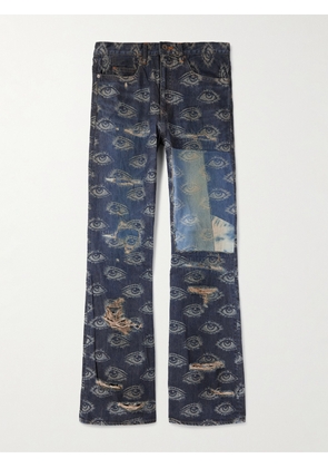 KAPITAL - Speakeasy Slim-Fit Flared Printed Distressed Jeans - Men - Blue - UK/US 28
