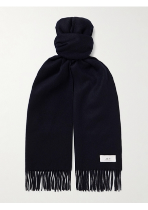 Mr P. - Logo-Appliquéd Fringed Cashmere Scarf - Men - Blue