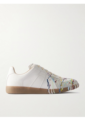 Maison Margiela - Paint-Splattered Suede-Trimmed Leather Sneakers - Men - Neutrals - EU 39