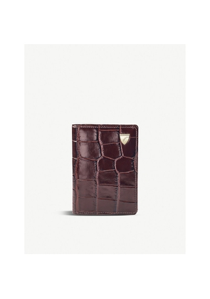 Mens Aspinal Of London Double Fold Croc-Embossed Leather Card Holder